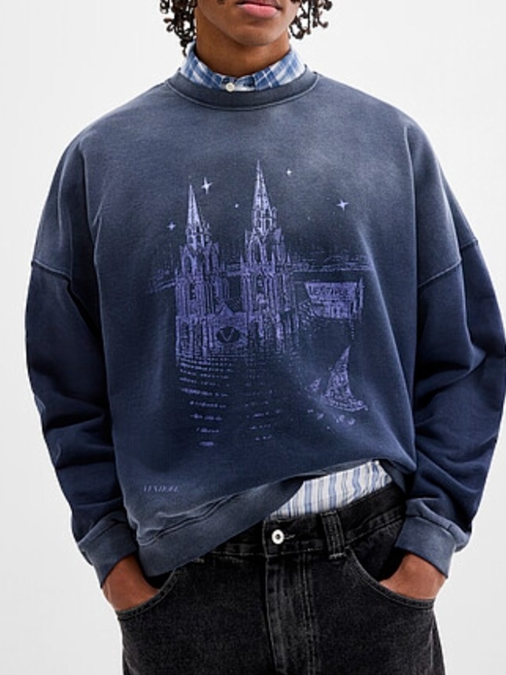 SIMONS Faded Temple Print Sweatshirt (Imported from Seoul)